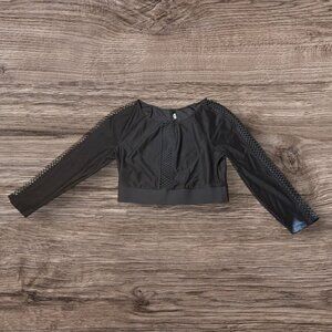 Victoria's Secret Sport 3/4 Sleeve Mesh Panel Fishnet Cropped Top BLACK Small